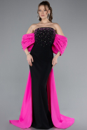 Robe de Soirée Longue Fuchsia-Black ABU4701