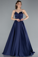 Robe de Soirée Longue Satin Bleu Marine ABU4702