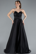 Robe de Soirée Longue Satin Noir ABU4702