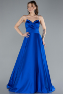 Robe de Soirée Longue Satin Bleu Saxe ABU4702