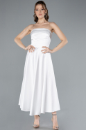 Robe de Soirée Midi Satin Blanc ABK2275