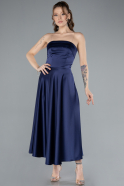 Robe de Soirée Midi Satin Bleu Marine ABK2275