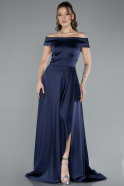 Robe de Soirée Longue Satin Bleu Marine ABU2486