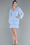 Robe de Cérémonie Courte Mousseline Bleu clair ABK2281