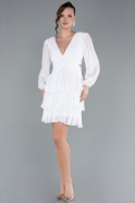 Robe de Cérémonie Courte Mousseline Blanc ABK2281