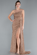 Robe de Soirée Longue Perlé Cuivre ABU4744