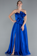 Robe de Soirée Longue Satin Bleu Saxe ABU4680