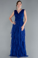 Robe de Soirée Longue Bleu Saxe ABU4723