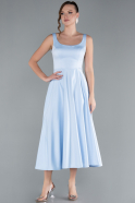 Robe De Cérémonie Satin Midi Bleu clair ABK2234