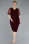 Robe De Invitation Grande Taille Courte Rouge Bordeaux ABK2247