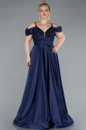 Robe De Fiançailles Grande Taille Longue Satin Bleu Marine ABU4539