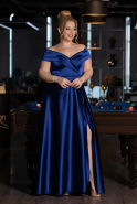 Robe de Soirée Grande Taille Longue Satin Bleu Marine ABU2355