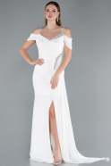 Robe de Soirée Longue Mousseline Blanc ABU4767