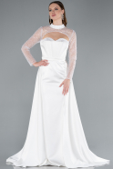 Robe de Soirée Longue Satin Blanc ABU4765