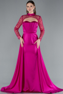 Robe de Soirée Longue Satin Fushia ABU4765