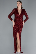 Robe de Soirée Grande Taille Longue Squameuse Rouge Bordeaux ABU4764