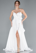 Robe de Soirée Longue Satin Blanc ABU4774