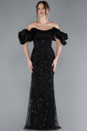 Robe De Fiançailles Grande Taille Longue Perlé Noir ABU4788