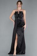 Robe de Soirée Longue Satin Noir ABU4779