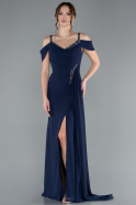 Robe de Soirée Longue Mousseline Bleu Marine ABU4767