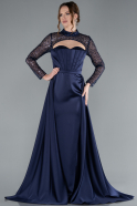 Robe de Soirée Longue Satin Bleu Marine ABU4765