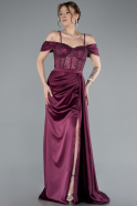 Robe de Soirée Longue Satin Couleur Cerise ABU4801