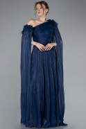 Robe de Soirée Longue Mousseline Bleu Marine ABU4809