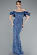 Robe De Fiançailles Grande Taille Perlé Longue Indigo ABU4788