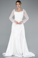 Robe Queue De Poisson Satin Longue Blanc ABU4332
