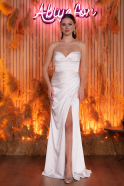 Robe De Soirée Satin Longue Blanc ABU4663