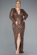 Robe de Soirée Grande Taille Longue Squameuse Cuivre ABU4764