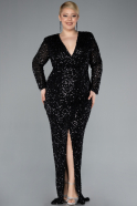Robe de Soirée Grande Taille Longue Squameuse Noir ABU4764