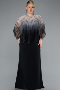 Robe de Soirée Grande Taille Longue Mousseline Noir ABU4820