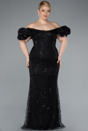 Robe De Fiançailles Grande Taille Longue Perlé Noir ABU4788