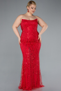 Robe de Soirée Grande Taille Longue Perlé Rouge ABU4789