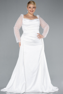 Robe Grande Taille Satin Longue Blanc ABU4670