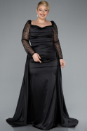 Robe Grande Taille Satin Longue Noir ABU4670