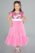 Robe de Soirée Enfants Longue Rose ABU4033