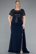 Robe De Soirée Grande Taille Longue Mousseline Bleu Marine ABU4806