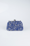 Sac De Soirée Luxe Couleur Daim Bleu Saxe-Argent SH849