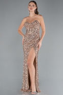 Robe de Soirée Longue Squameuse Or ABU4842