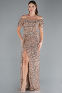 Robe de Soirée Longue Squameuse Or ABU4843