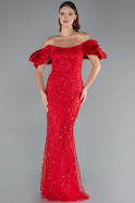 Robe Queue De Poisson Longue Rouge ABU4509