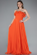 Robe de Soirée Longue Mousseline Orange ABU4866