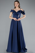 Robe de Soirée Longue Satin Bleu Marine ABU4868