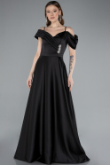 Robe de Soirée Longue Satin Noir ABU4868