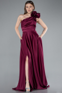 Robe De Soirée Satin Longue Prune ABU4189