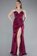 Robe De Soirée Satin Longue Couleur Cerise ABU4663