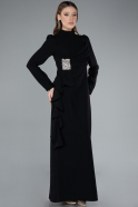 Tenue de Soirée Voilée Longue Mousseline Noir ABU4879