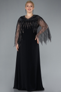 Robe De Soirée Grande Taille Longue Mousseline Noir ABU4888